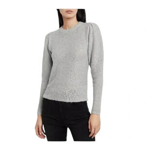 Frame Silver Sequin Puff Sleeve Sweater